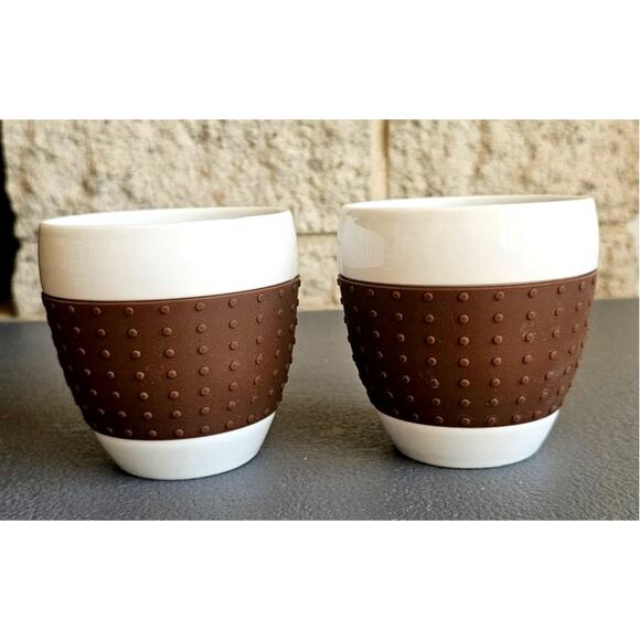 Bodum Pavina Porcelain Mugs with Silicone Sleeve, New, 2 Pc Set, 8 oz, Brown - Picture 1 of 3